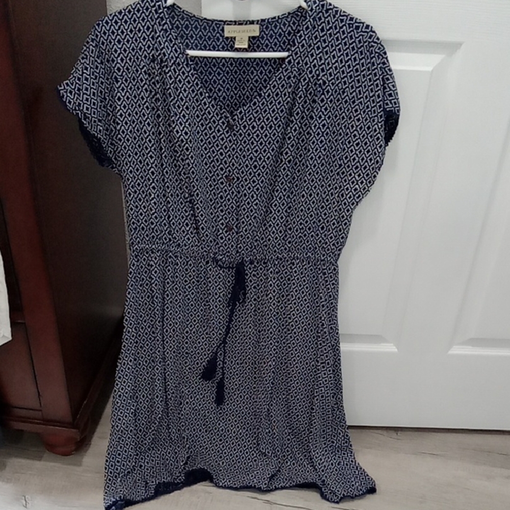 Appleseed's Navy and White Geometric Midi Dress